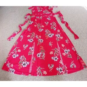 Maxi Dress Halter Small Red Floral Tropical Resort Flowy Boho New York & Company